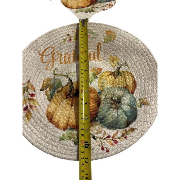 5 Pioneer woman Round "Grateful" Pumpkin Placemats 13” Braided Cotton Table Top - Picture 5 of 8